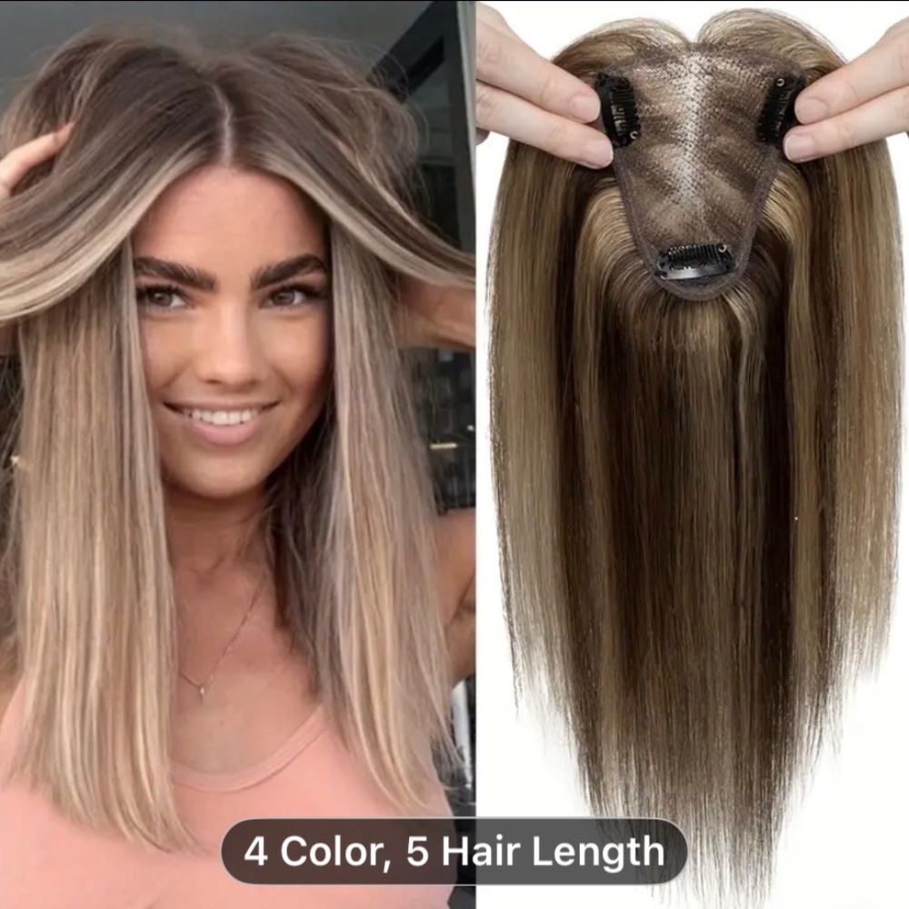 14” Highlighted Human Hair Bang Topper